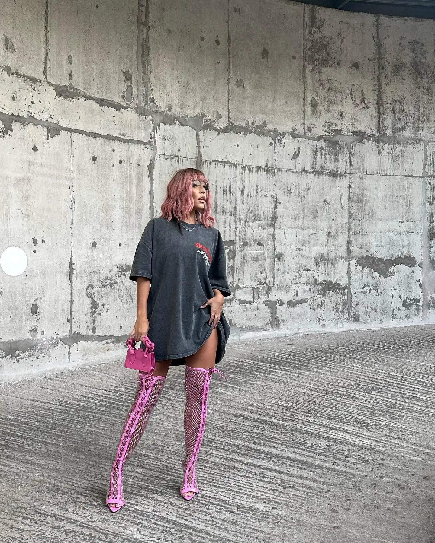 Rhinestone Mesh Thigh High Boots