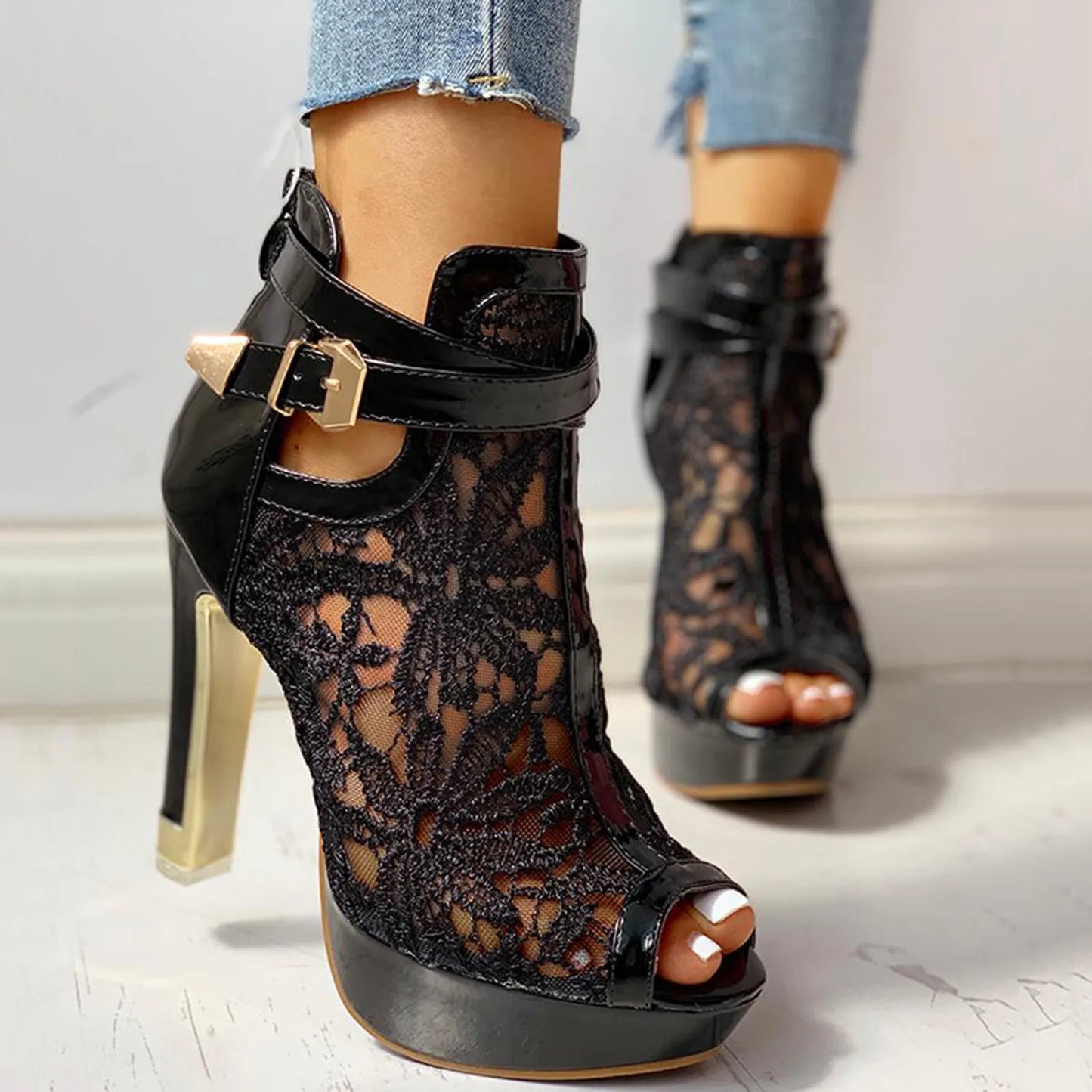 Women's Floral Lace Stiletto Boots