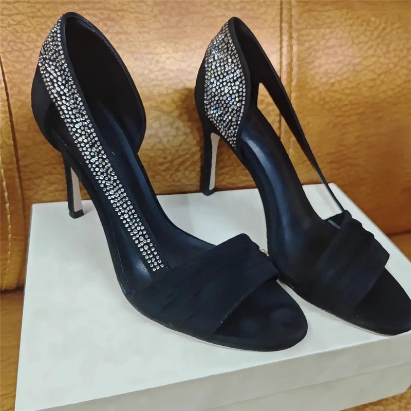 Rhinestone Lace-Trimmed Hollow Heels