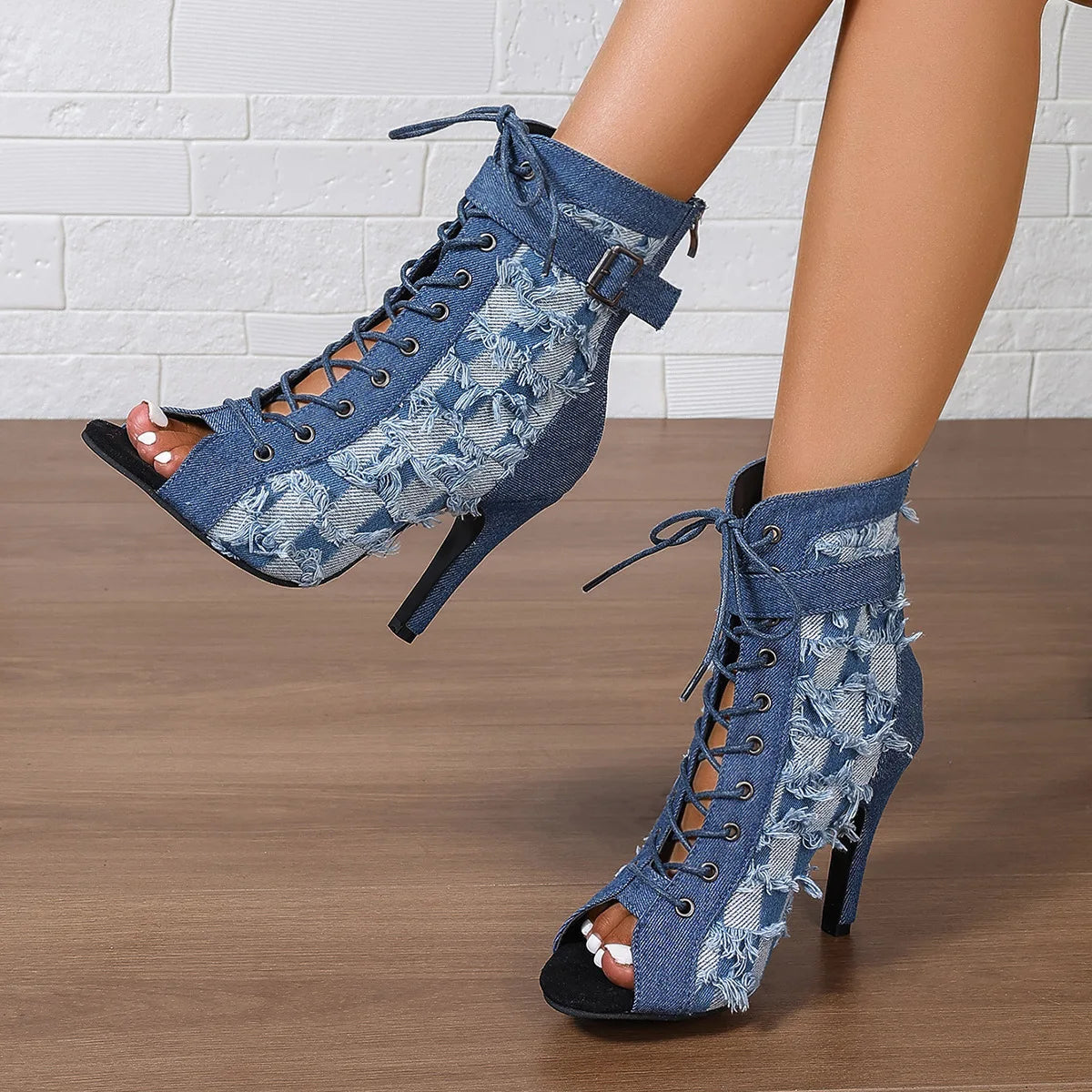 Lace-Up Denim Fashion Boots