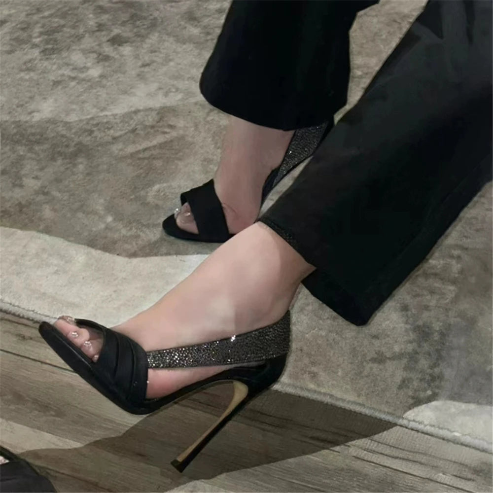 Rhinestone Lace-Trimmed Hollow Heels