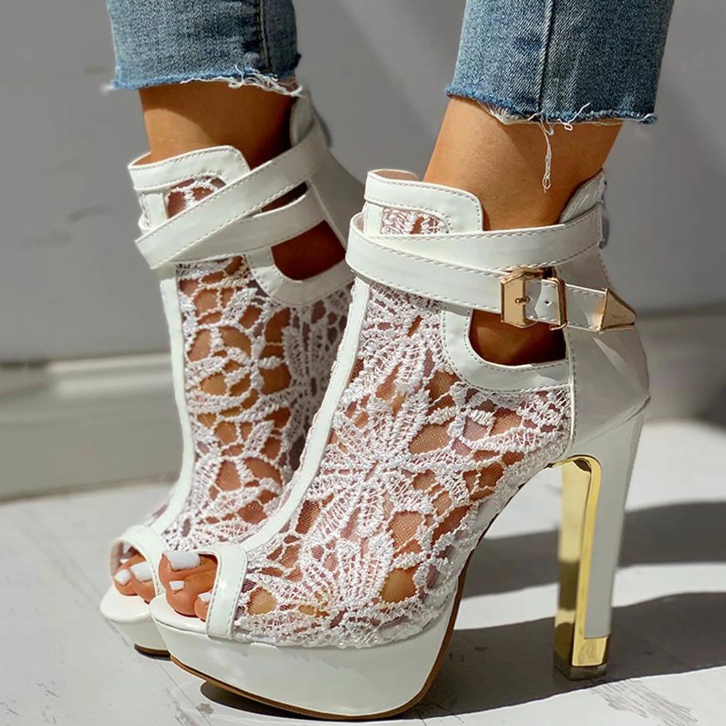 Women's Floral Lace Stiletto Boots