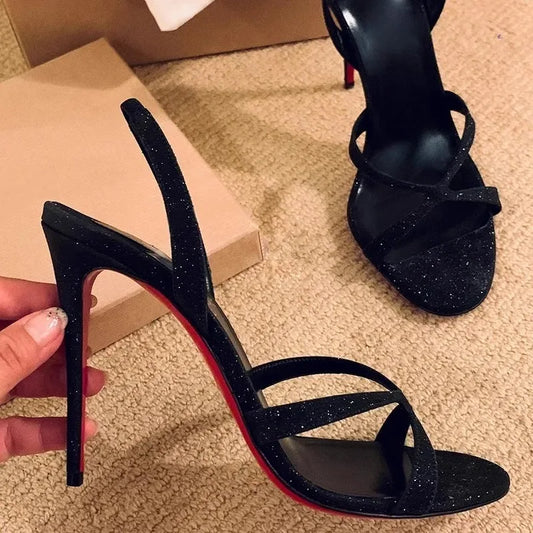 Sparkly Black Casual Heels