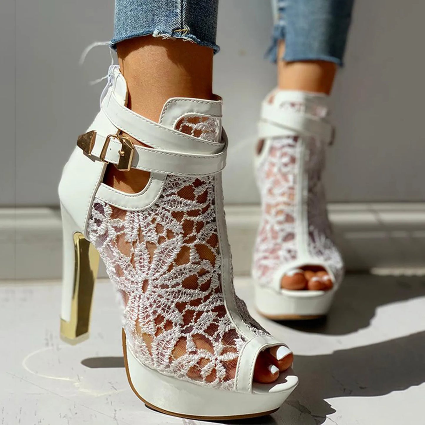 Women's Floral Lace Stiletto Boots