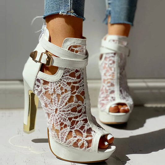 Women's Floral Lace Stiletto Boots