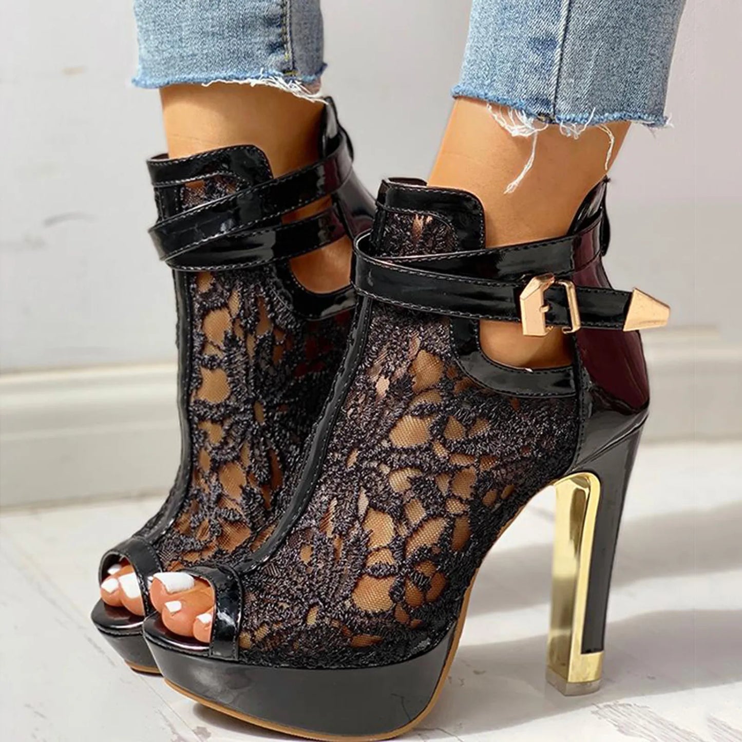Women's Floral Lace Stiletto Boots